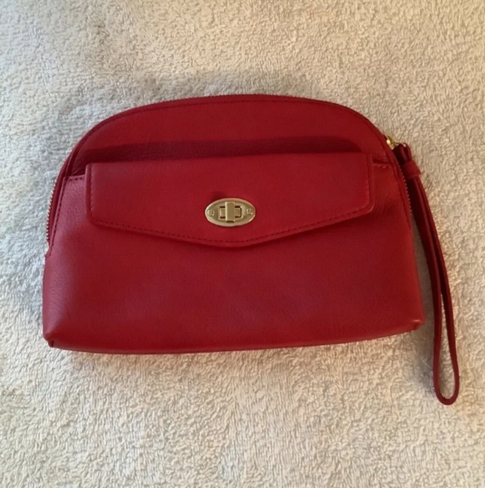 🆕Talbots Genuine LEATHER Red Wristlet Wallet Purse Clutch Bag - Picture 1 of 10